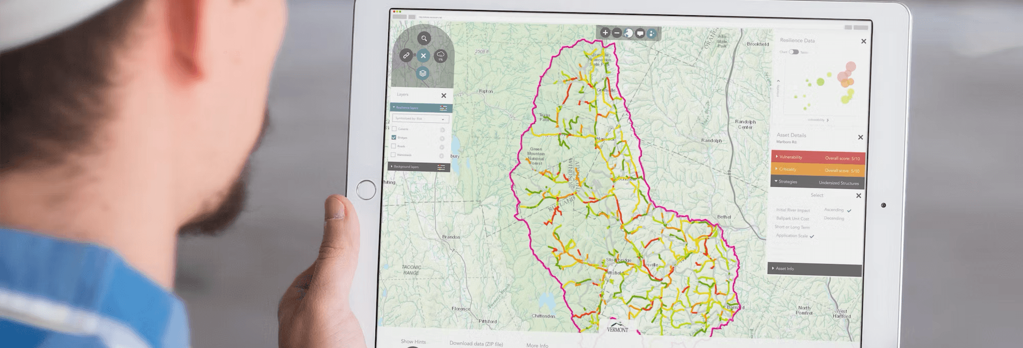 Statewide map showing vulnerability overlays and resilience scores