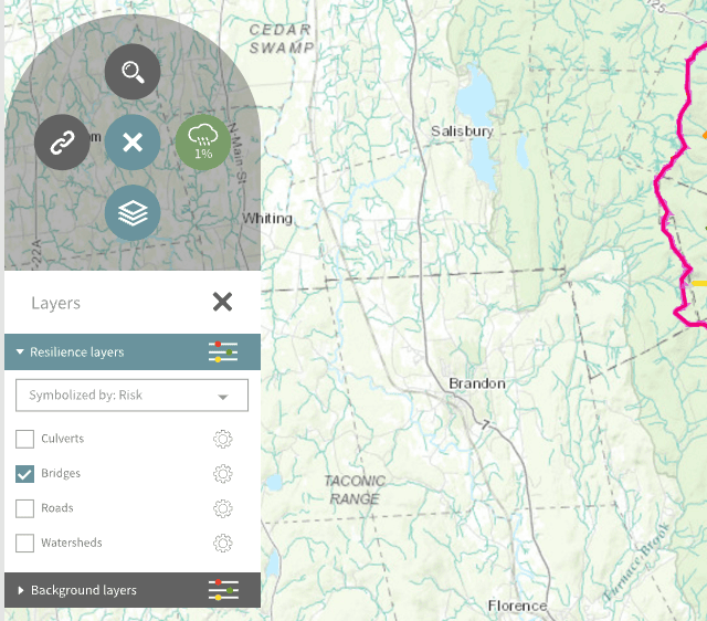 Map controls for toggling resilience and risk layers